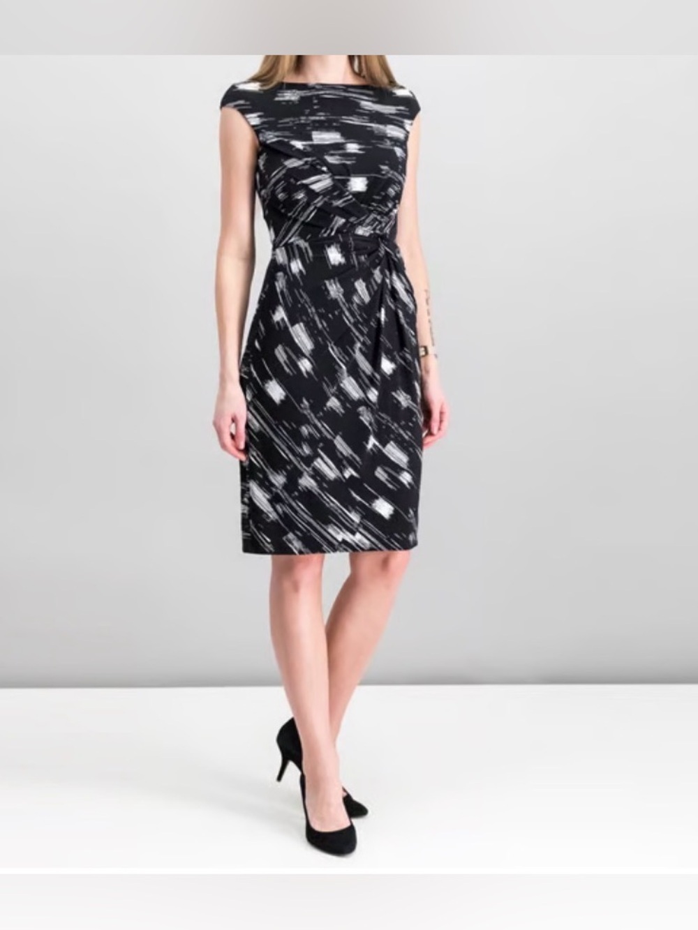 Ralph Lauren Women Sleeveless Boat Neck Dress, Black and White